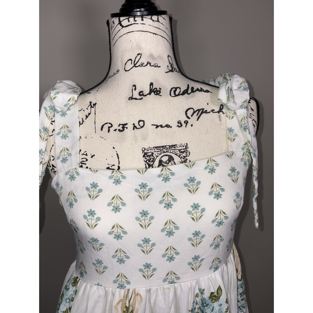 August Sky Boutique Womens Blue Floral Tie Strap Tiered Dress Size Medium - Picture 7 of 8